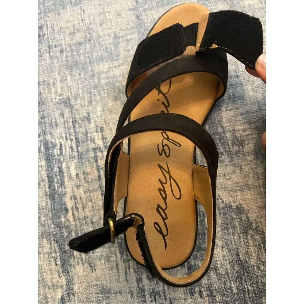 Easy Spirit Black Kaylynn Adjustable Ankle Top Strap Wedge Sandals 6.5 Wide